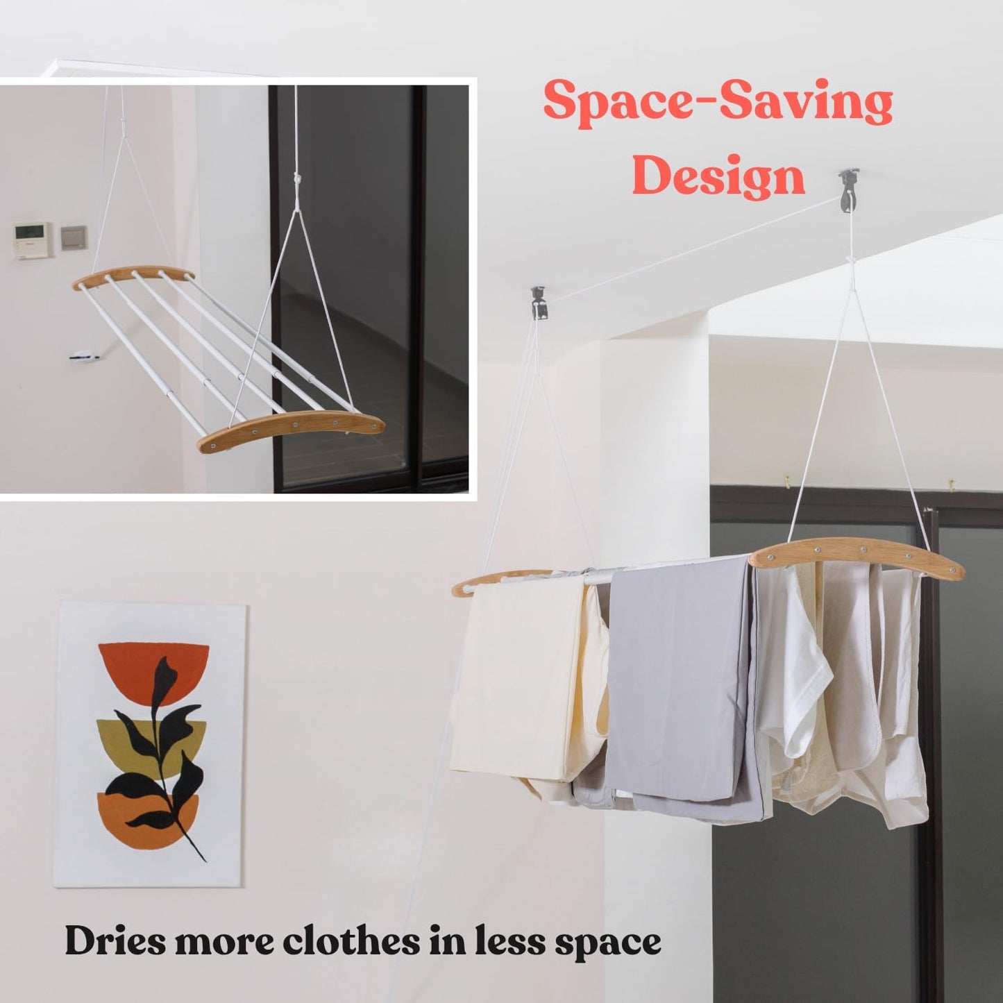 Ceiling Mounted Drying Racks for Laundry-Space-Saving Ceiling Clothes Drying Rack-Pulley Drying Rack