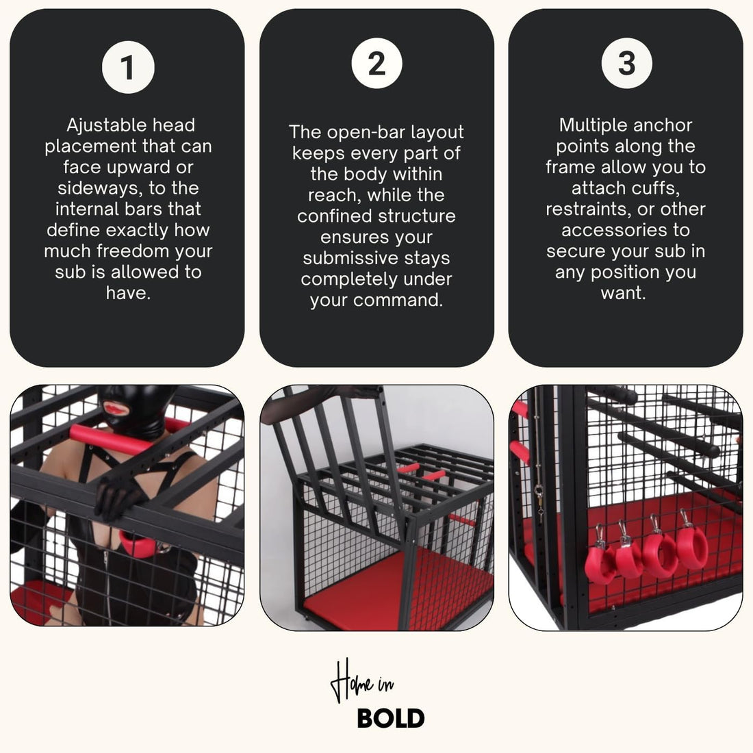 The in-Cell (Home in Bold)-Luxury Sex Cage on Wheels with Lock-Heavy-Duty Bondage Cage with Wheels & Velvet Base MyHomeinBold