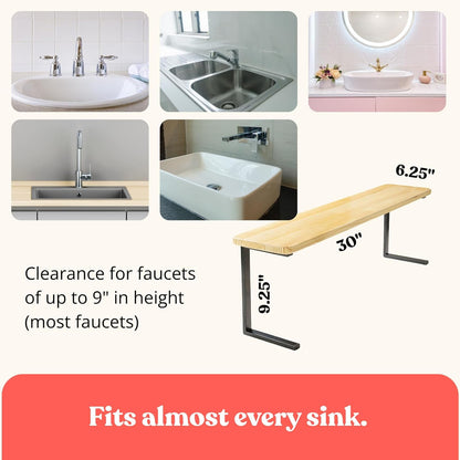 Over The Sink Shelf for Tall Faucet - Space-Saving Bathroom Over Faucet Kitchen Narrow Counter Over Sink Organizer, 30” L 6.25” W 9.25” H