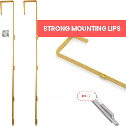 [Heavy Duty] 14.5" GOLD Over-The-Door Mirror Hanger Set (Extra Wide) with Any-Banging Adhesive + SUCTION cup pads and Inner Protective Padding