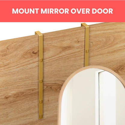 [Heavy Duty] 14.5" GOLD Over-The-Door Mirror Hanger Set (Extra Wide) with Any-Banging Adhesive + SUCTION cup pads and Inner Protective Padding