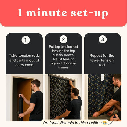 Portable Glory Hole Wall Kit Luxury Curtain Design & Carry CASE-Adjustable Tension Rod Mount for Doorways-Easy Setup in 1 Minute