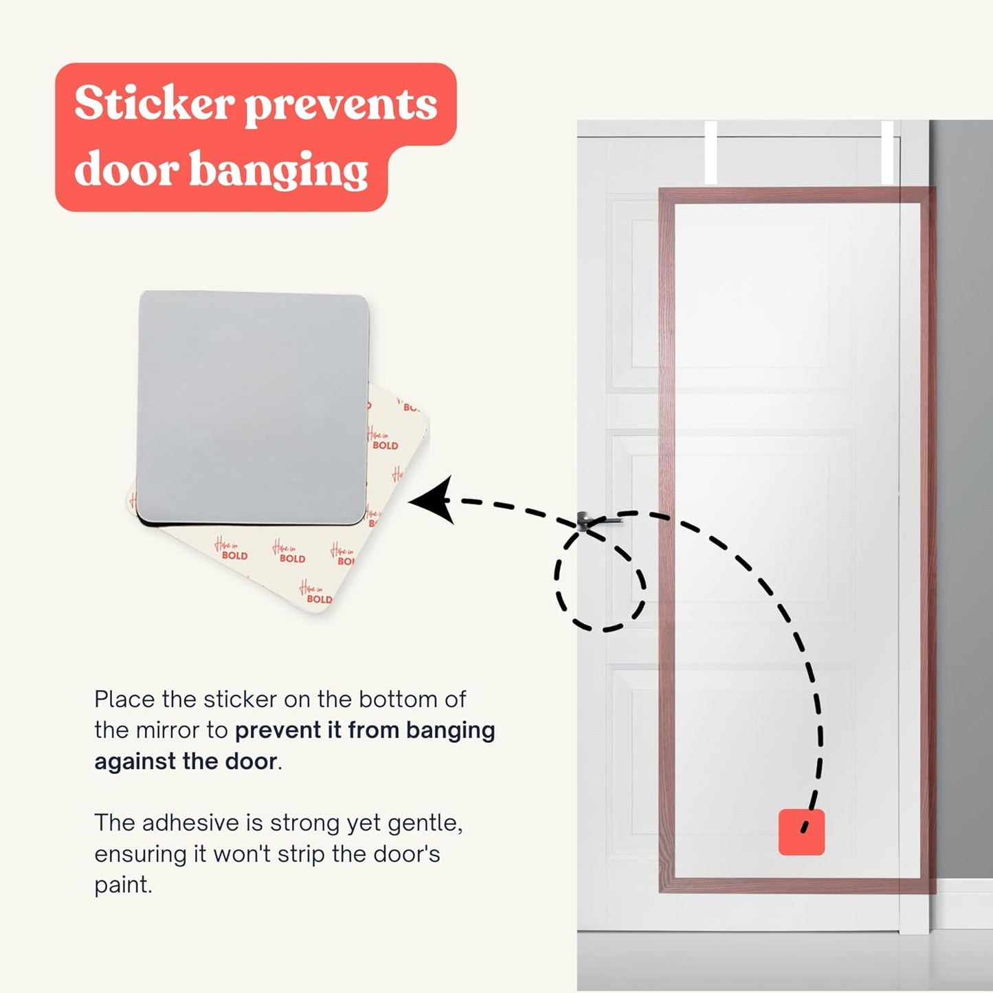 [Heavy Duty] 14.5" Over-The-Door Mirror Hanger Set (Extra Wide) with Any-Banging Adhesive + Suction Cup Pads and Inner Protective Padding