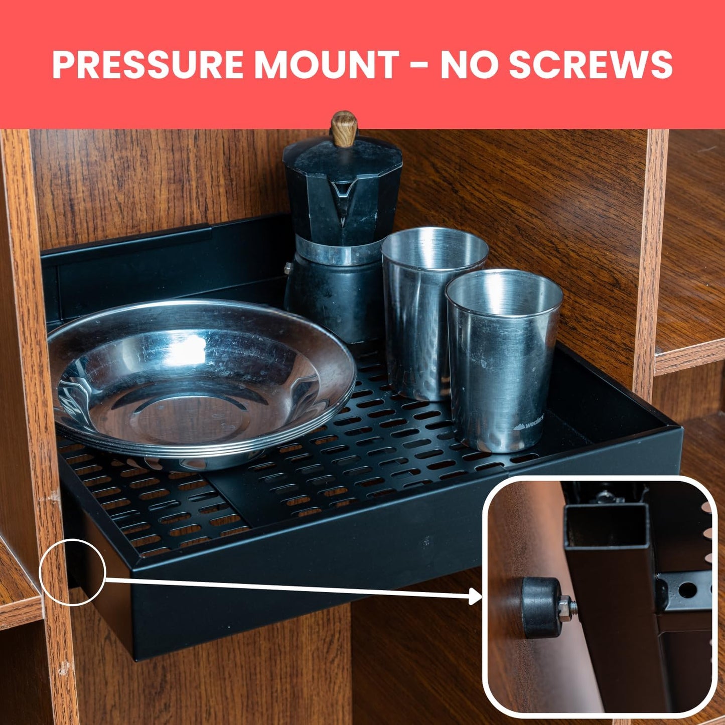 Tension Mount No Drill Pull Out Drawers for Kitchen Cabinet - No Screw 12''- 22'' Extendable Cabinet Slide Drawer
