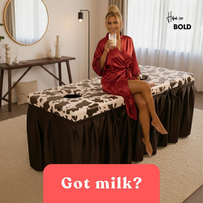 MILKER MOO EDITION - Cow-Print Milking Table with Glory Opening & Privacy Curtain MyHomeinBold