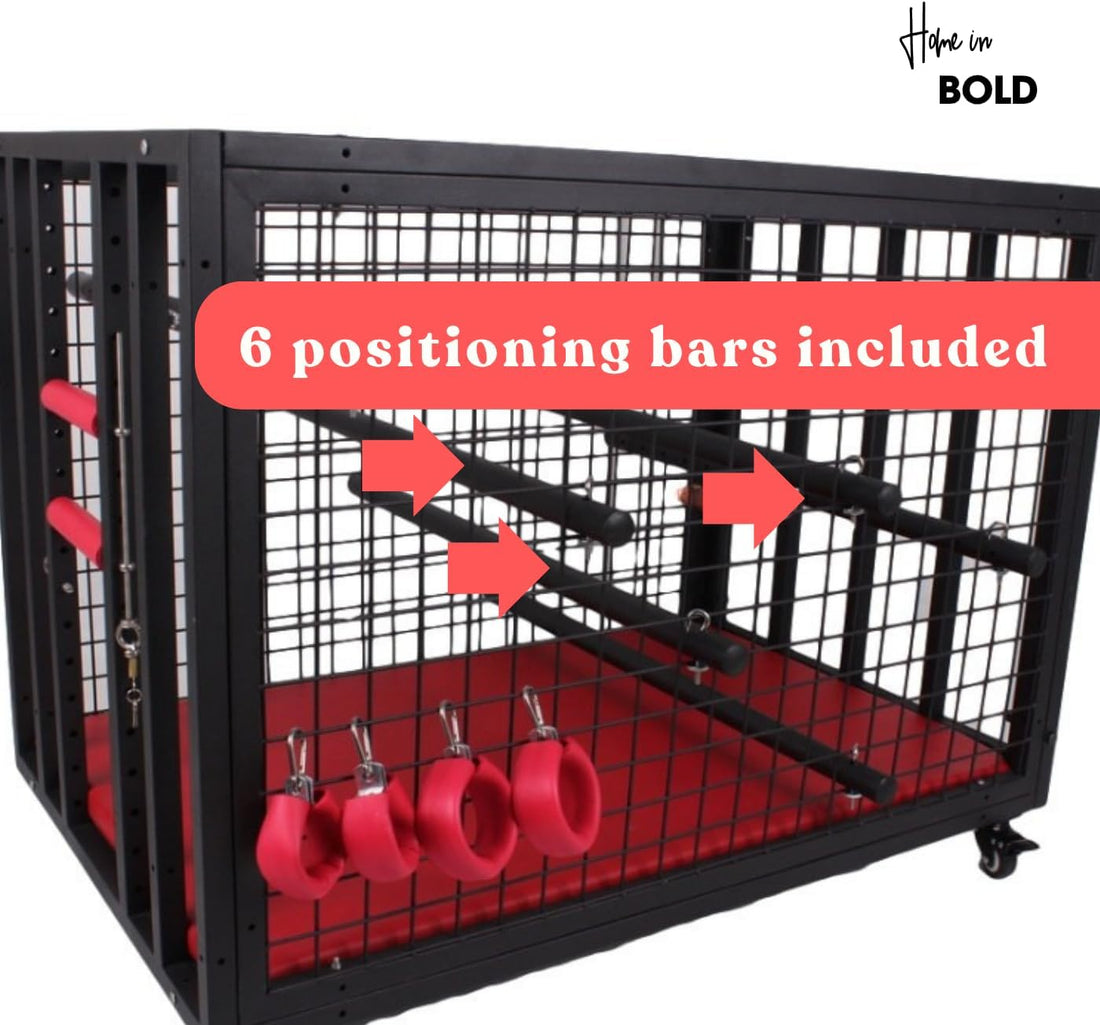 The in-Cell (Home in Bold)-Luxury Sex Cage on Wheels with Lock-Heavy-Duty Bondage Cage with Wheels & Velvet Base MyHomeinBold