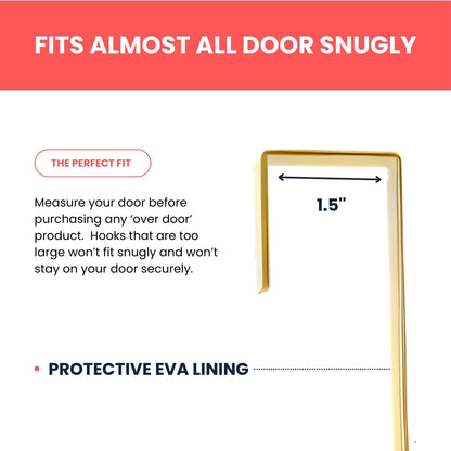 [Heavy Duty] Over-The-Door Mirror Hanger-Adjustable 14.5-inch Door Mirror Hanger Set with Protective Lining-Over The Hooks 1.5'' Door Depth (Gold)