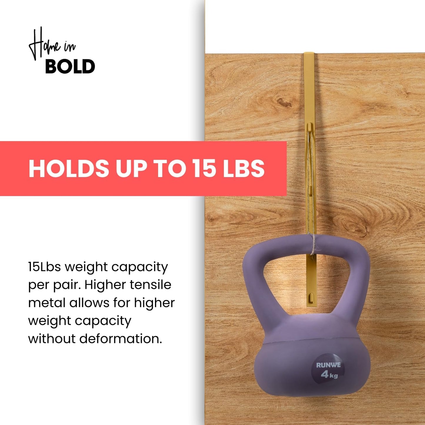 [Heavy Duty] 14.5" GOLD Over-The-Door Mirror Hanger Set (Extra Wide) with Any-Banging Adhesive + SUCTION cup pads and Inner Protective Padding