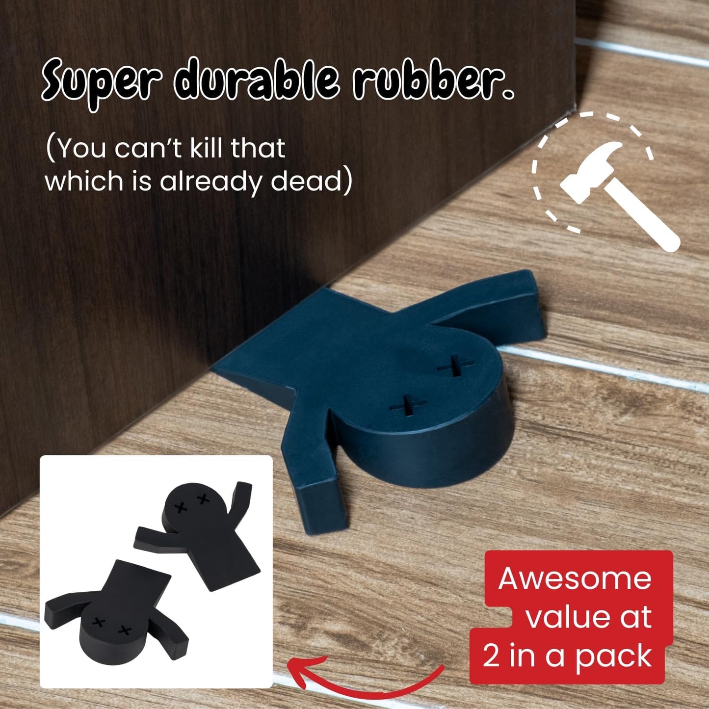 4-Pack Decorative Door Stoppers for Bottom of Door-Hard Rubber 'Flat Mates'