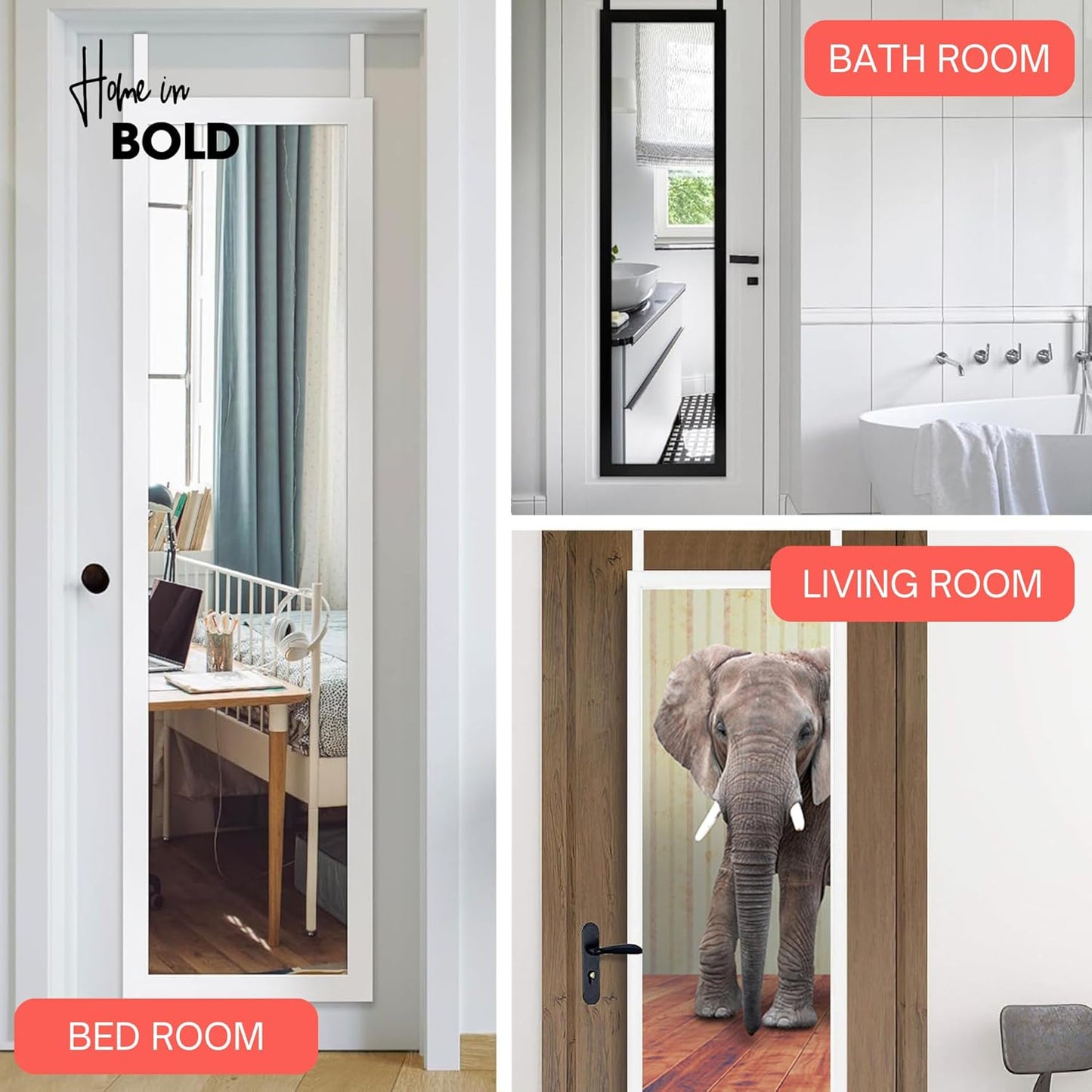 [Heavy Duty] 14.5" Over-The-Door Mirror Hanger Set (Extra Wide) with Any-Banging Adhesive + Suction Cup Pads and Inner Protective Padding