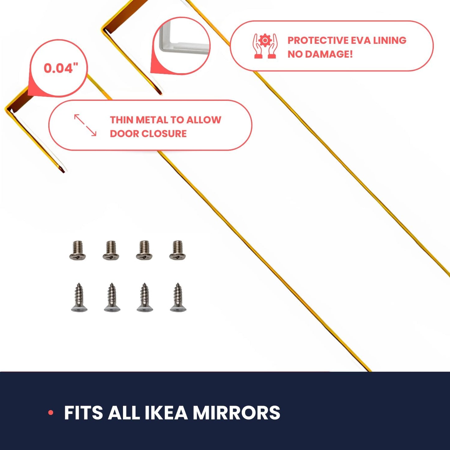 [Heavy Duty] Over-The-Door Mirror Hanger-Adjustable 14.5-inch Door Mirror Hanger Set with Protective Lining-Over The Hooks 1.5'' Door Depth (Gold)