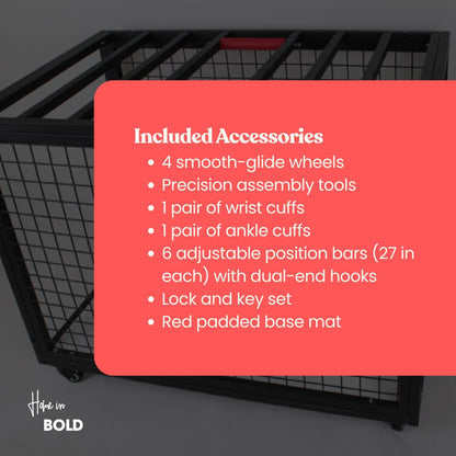 The in-Cell (Home in Bold)-Luxury Sex Cage on Wheels with Lock-Heavy-Duty Bondage Cage with Wheels & Velvet Base