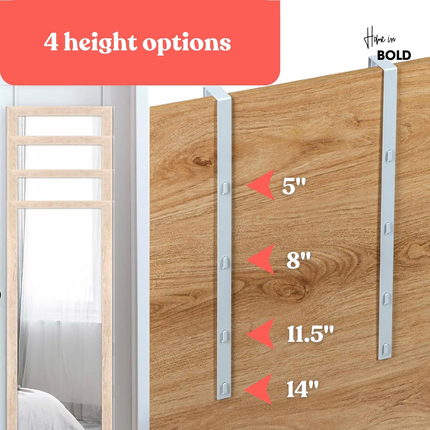 [Heavy Duty] 14.5" Over-The-Door Mirror Hanger Set of 2 (WHITE) + Anti-Damage Suction Cups-1.7" Depth