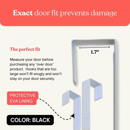Heavy-Duty 14.5-Inch Adjustable Door Mirror Hanger Set of 2 (BLACK) + Anti-Damage Suction Cups-1.7" Door Depth