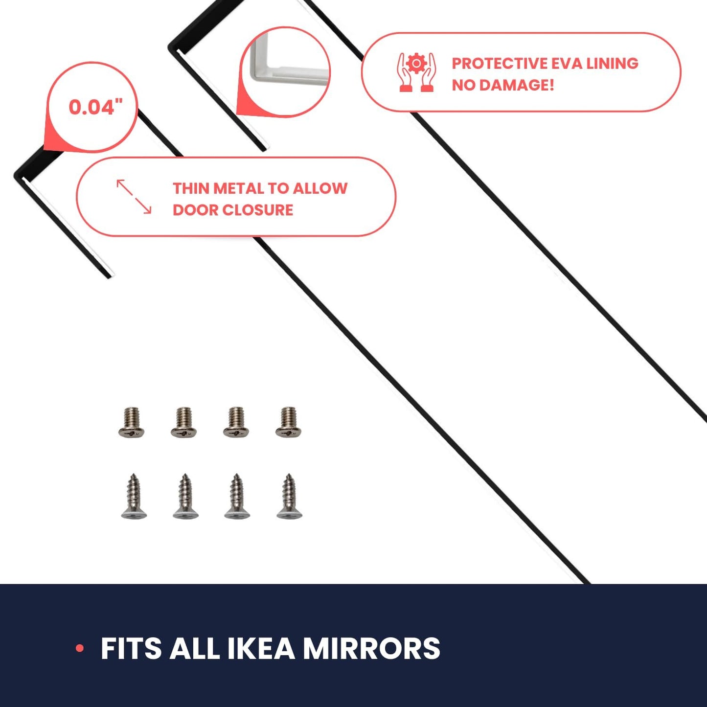 Over-The-Door Mirror Hanger | Adjustable 14.5-inch 2 Mirror Brackets Set 1.5'' Door Depth (Black)