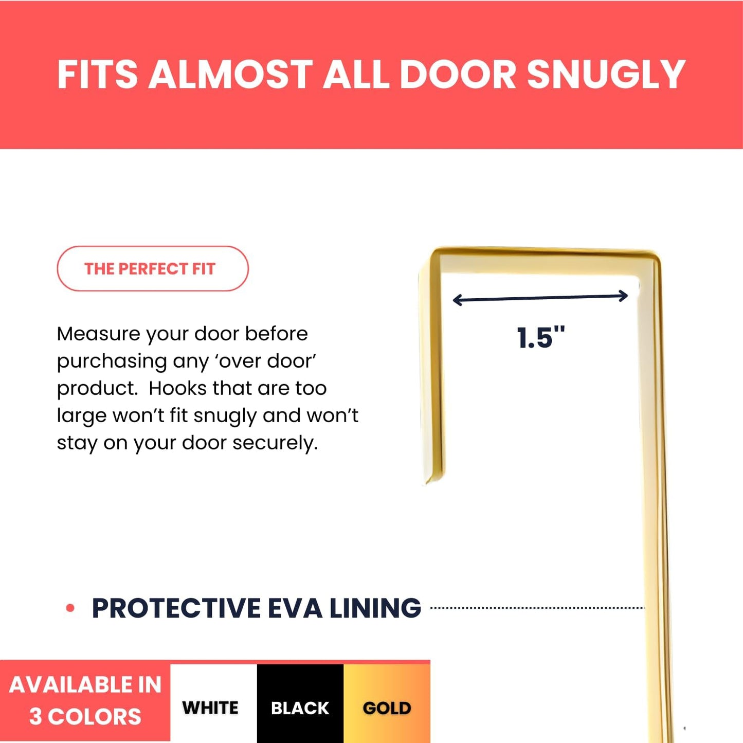 [Heavy Duty] 14.5" GOLD Over-The-Door Mirror Hanger Set (Extra Wide) with Any-Banging Adhesive + SUCTION cup pads and Inner Protective Padding