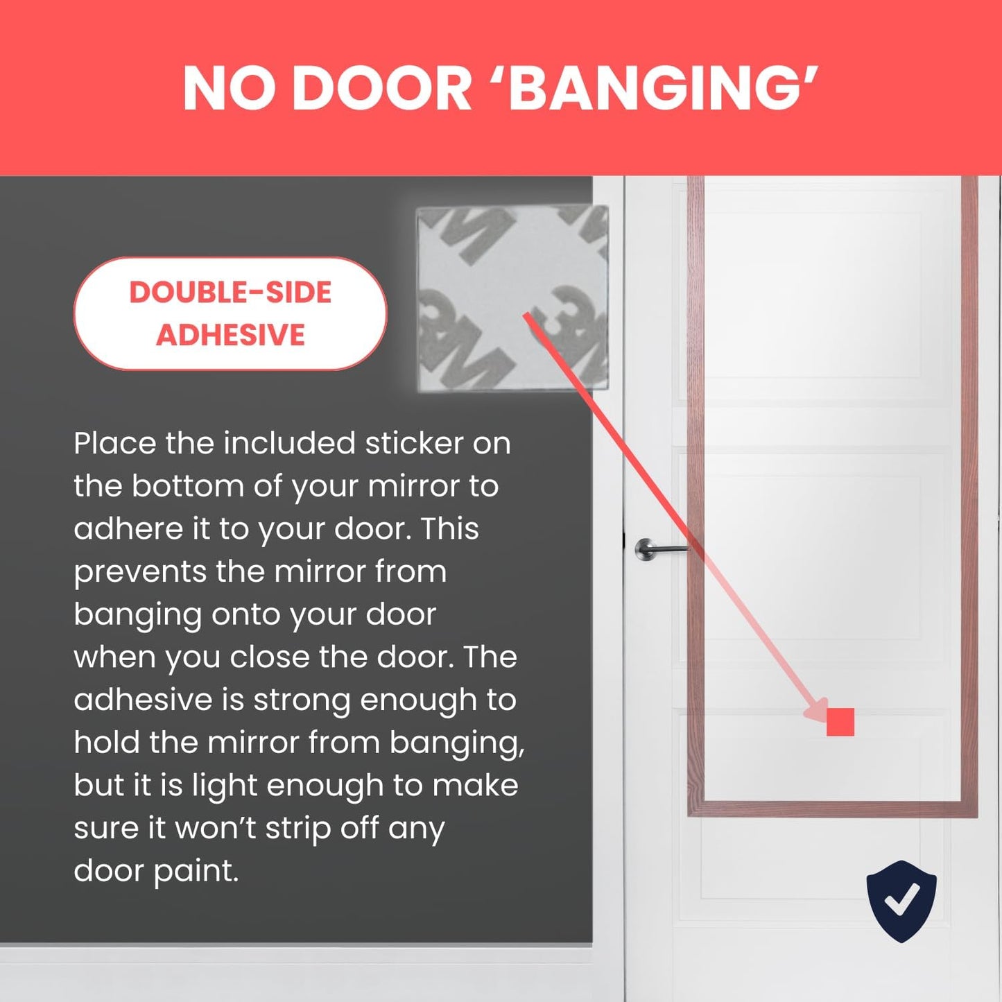 Set of 2 XL Mirror Brackets Over 20"-The-Door Mirror Hanger + Sticker, Set with Anti-Scratch Lining (White)