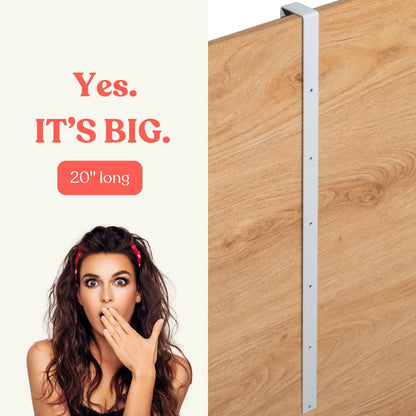 Set of 2 XL Mirror Brackets Over 20"-The-Door Mirror Hanger + Sticker, Set with Anti-Scratch Lining (White)