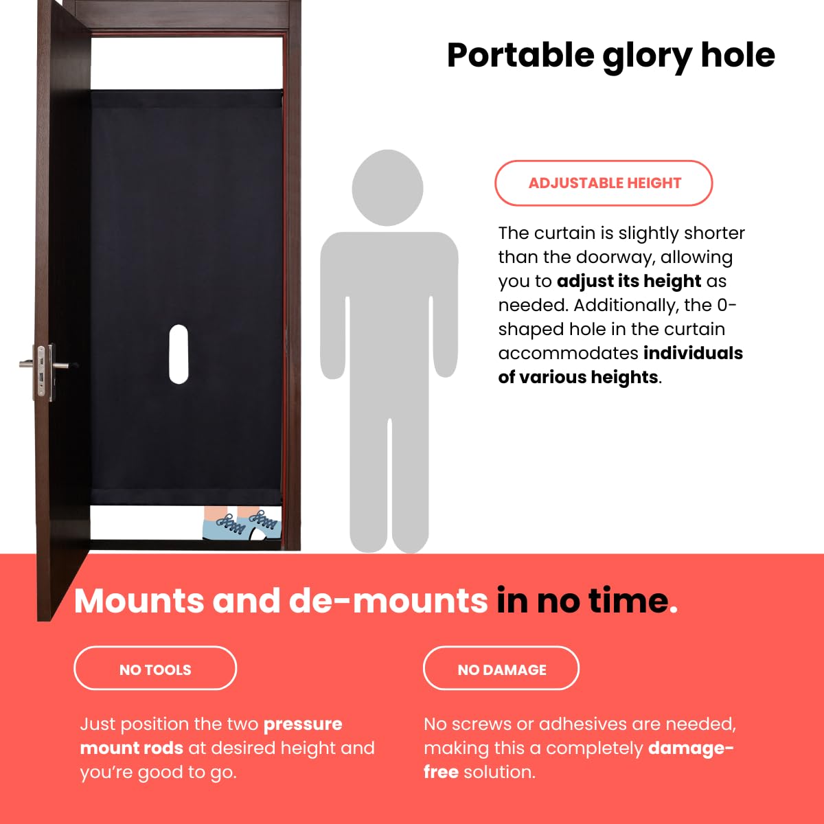 Glory Hole Wall - Gloryhole Kit Doorway- Portable Glory Hole Kit - Temporary Wall Partition with Hole - Mounts in 1 Minute - Fit Most Doorways 28-32’’