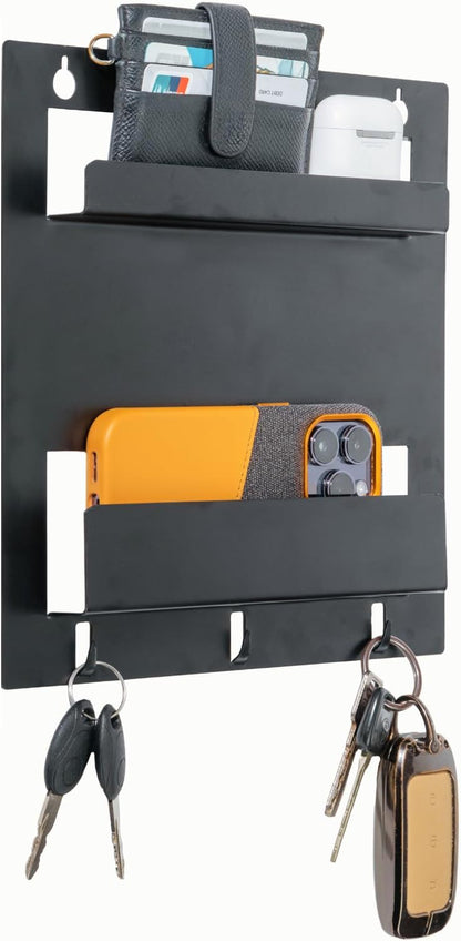 100% Metal Bedside Shelf Wall Mount Charging Station-Wall Phone Holder for Wall Storage-Matte Black