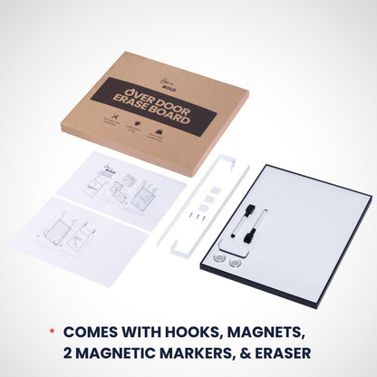 Over The Door Whiteboard-Adjustable 4 Heights Dry Erase Board for Door with Eraser, Magnet, 2 Markers & 2 Hooks
