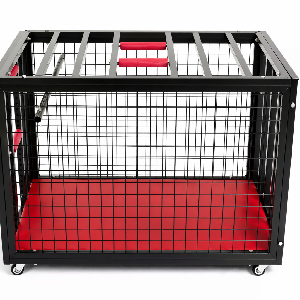 BDSM Sex Cage on Wheels with Lock-Heavy-Duty Bondage Cage with Wheels & Velvet Base