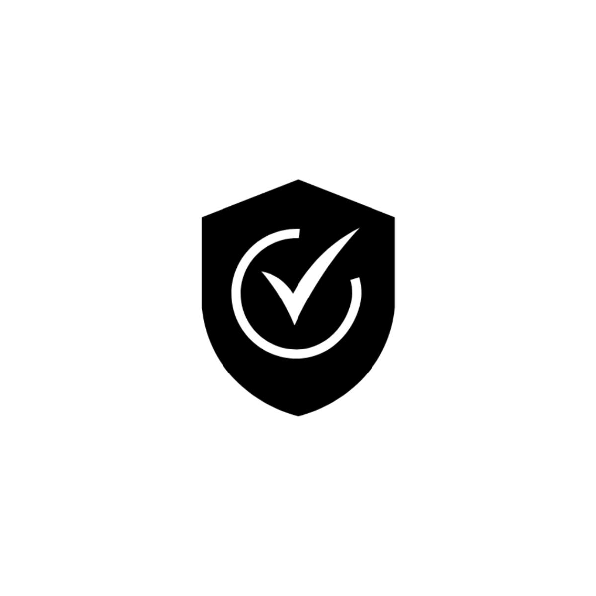 Black shield icon with a white check mark in the center on a white background